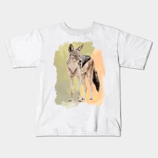 Black-backed Jackal Watercolor Artwork for Jackal Fans Kids T-Shirt